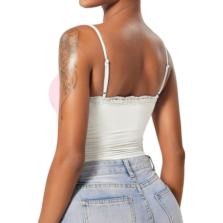 Womens Cotton Lace Camisole Soft Scoop Neck Cute Cami Top