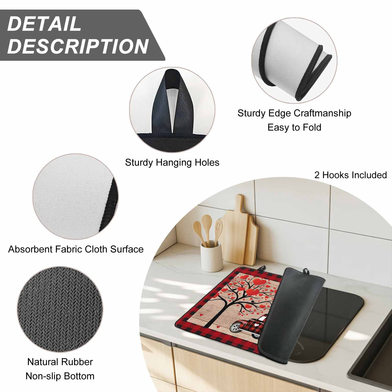 Roses Valentine's Day Stove Top Cover for Electric Stove, Heat-proof & Non Slip Glass Top Stove Cover Protector, Love Heart Truck Wooden Vintage Kitchen Flat Cooktop Rubber Mat 24x21 Inches