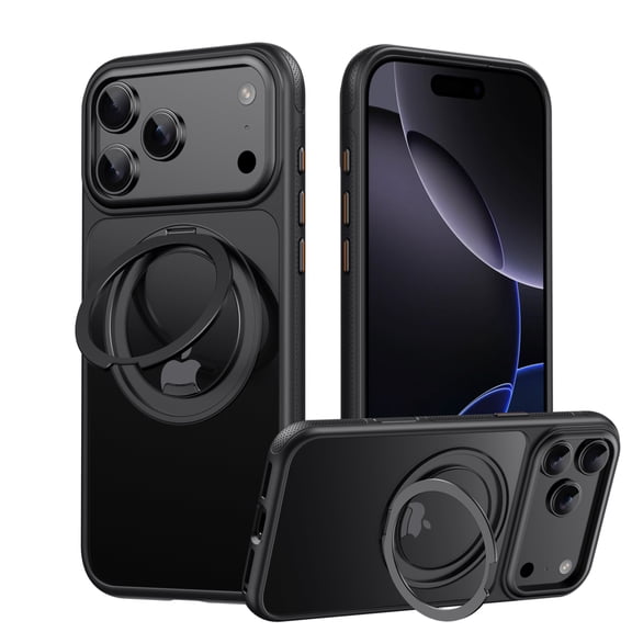 for iPhone 17 Pro Max Case with 360° Magnetic Rotating Ring Stand, Compatible with MagSafe, Shockproof Ultra Slim Protective Durable Cover, Responsive Camera Control Button, Black