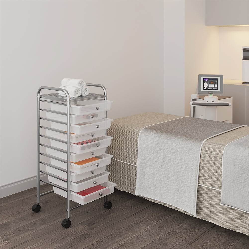 Renwick 10 Drawer Rolling Storage Cart Home Office Organizer Cart with Wheels, White
