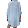 thumbnail image 4 of HUBERY Women Lapel Collar Button Down 3/4 Sleeve High-Low Hem Blouse, 4 of 4