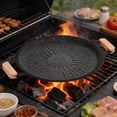 thumbnail image 1 of Elodie Grilling Pan Round Multifunctional with Wooden Handle for Home Meats Kitchen 38cm, 1 of 8