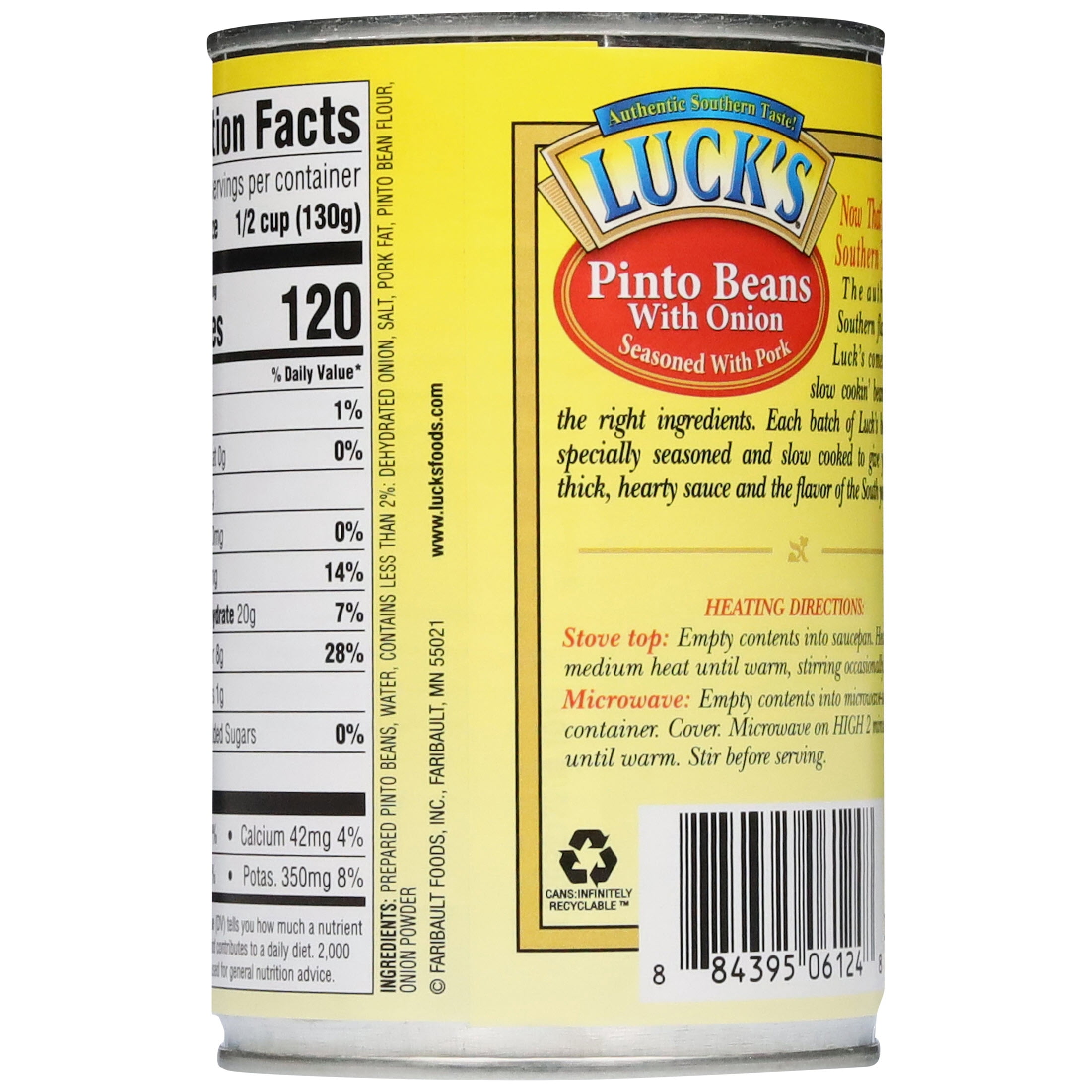 (8 pack) Luck's Pinto Beans with Onion, Seasoned with Pork, 15oz Can