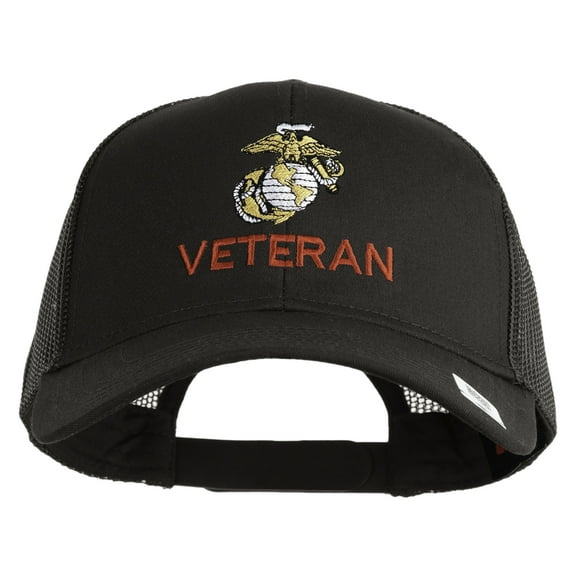 Marine Veteran Embroidered Solid Cotton Twill Mesh Prostyle Cap - Charcoal OSFM