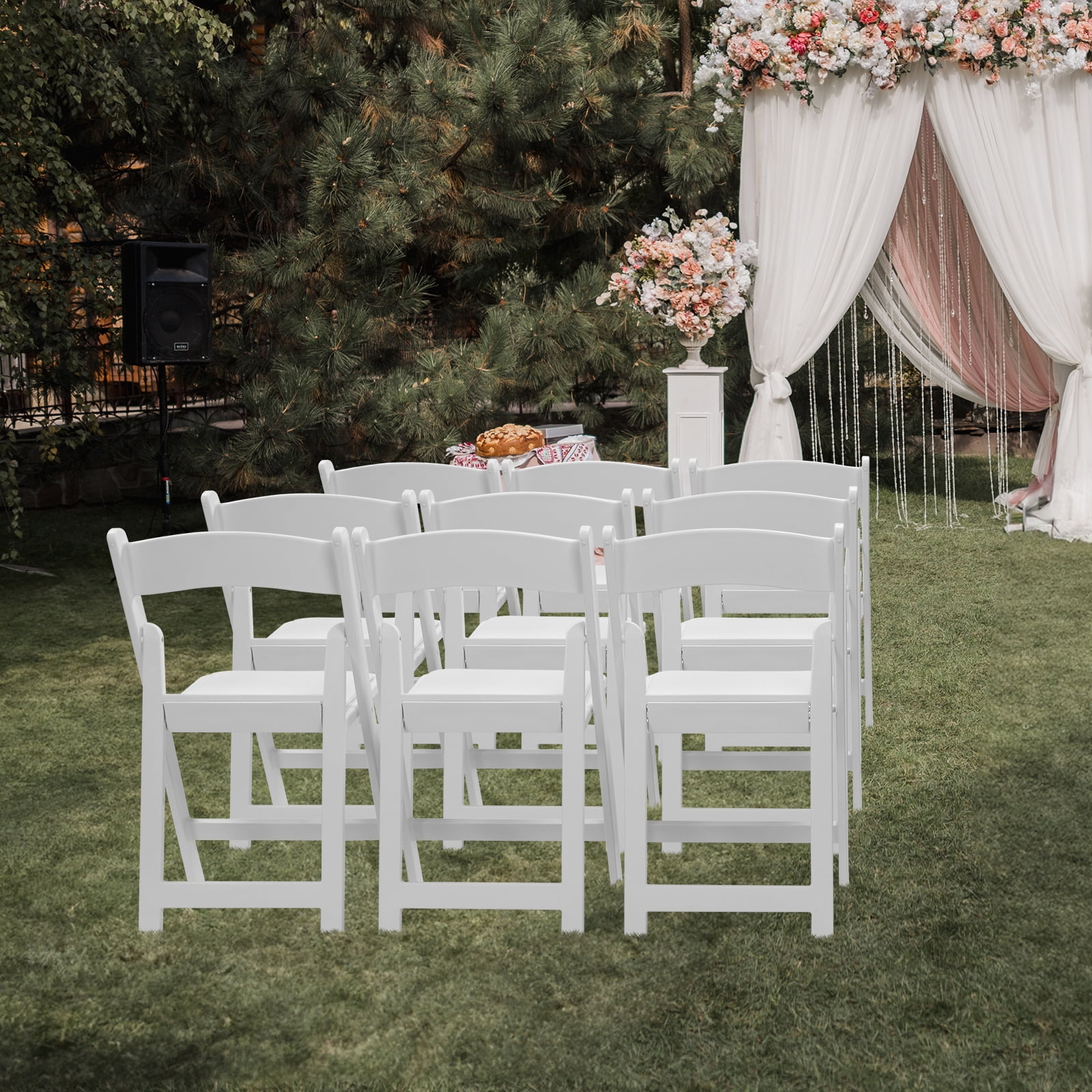 4 Pack White Padded Folding Chair Ergonomic PVC Leather Cushion Portable Foldable Seat Weather Resistant Heavy Duty 280LBS Wedding Party Camping Indoor Outdoor Chair