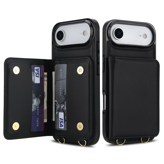 ELEHOLD for iPhone Air Crossbody Case , RFID Blocking, Shockproof Leather Wallet Phone Cover, Stand Function, Magnetic Clasp,Black