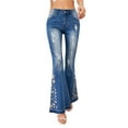 thumbnail image 1 of Jeans Évasés en Denim pour Femmes Taille Basse Extensible Pantalons Déchirés, 1 of 5