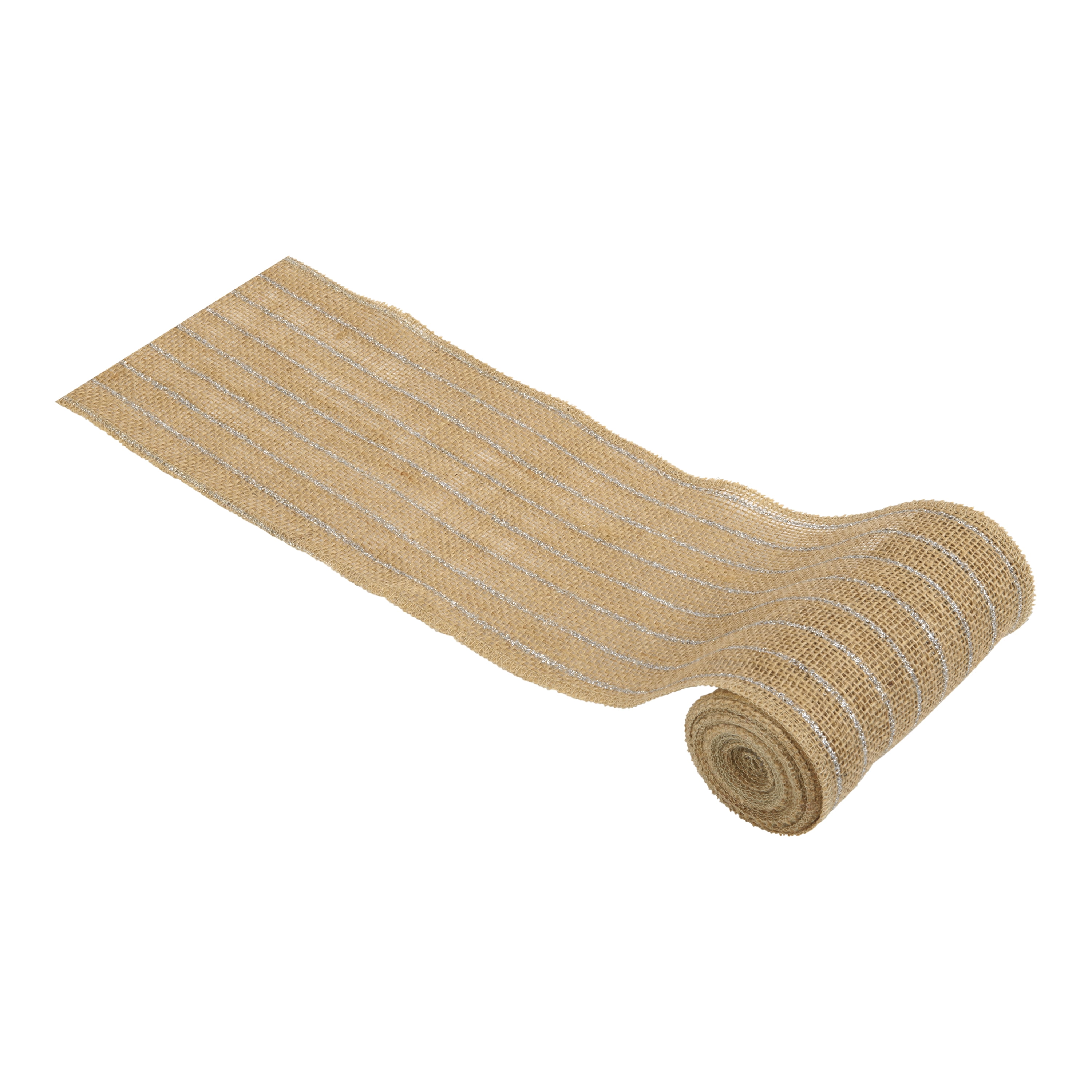 Love, Laugh, Craft Jute Burlap Roll Precut, 6in W x 5 Yards, 740-28, Brown/Silver Stripe Glitter