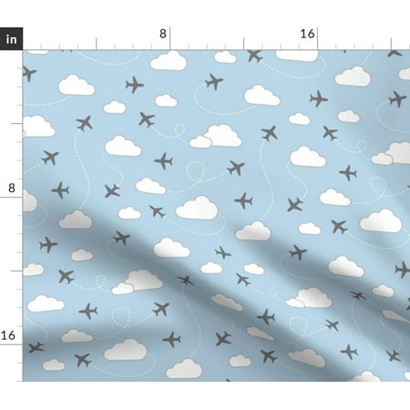 Blue And Gray Airplanes Jets Clouds Air Force Fabric Printed by Spoonflower BTY