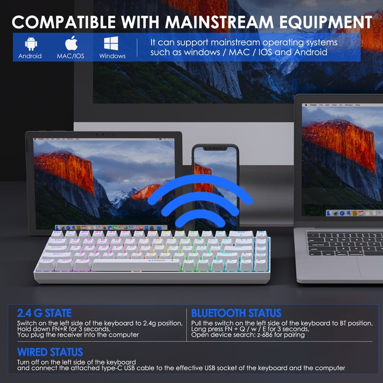 E-YOOSO Z-686 RGB Supports Bluetooth Wireless 2.4G USB 3 Mode 68