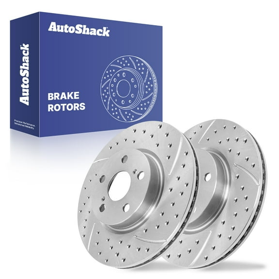 AutoShack Front Vented Drilled & Slotted Silver Zinc Coated Brake Rotors 2-PC Set Replacement for 2009-2019 Toyota Corolla 2008-2014 Scion xD 2009-2014 Toyota Matrix SilverShield Pro 10.83" (275 mm)