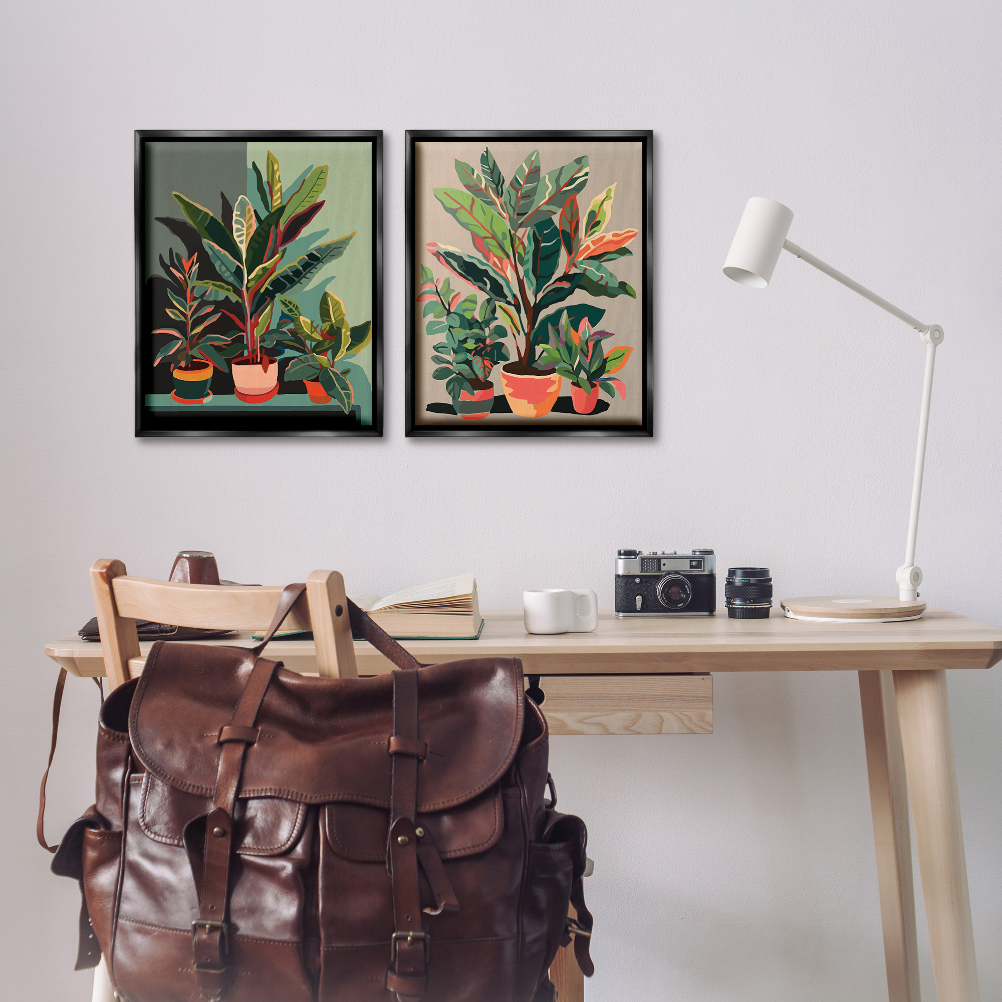 Stupell Industries Various House Plants Botanical & Floral Painting Black Floater Framed Canvas Art Print Wall Art, 17 x 21, Set of 2