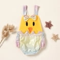 thumbnail image 2 of Staki Baby Girls Easter Romper Dress Bunny Printed Short Puff Sleeve Smocked Jumpsuit with Bow Headband Baby Smocked Romper 0-24M(Yellow,0-6 Months), 2 of 7
