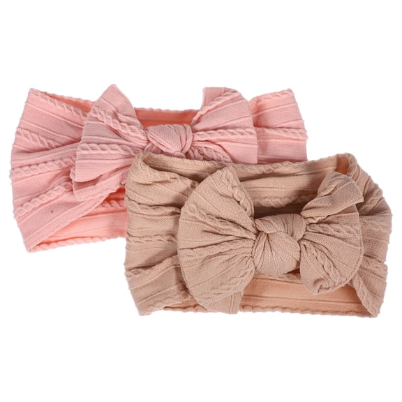 AURARMLET 2-Pack Newborn Nylon Bow Headbands Baby Hair Accessories Khaki Soft Stretchy Everyday Wear