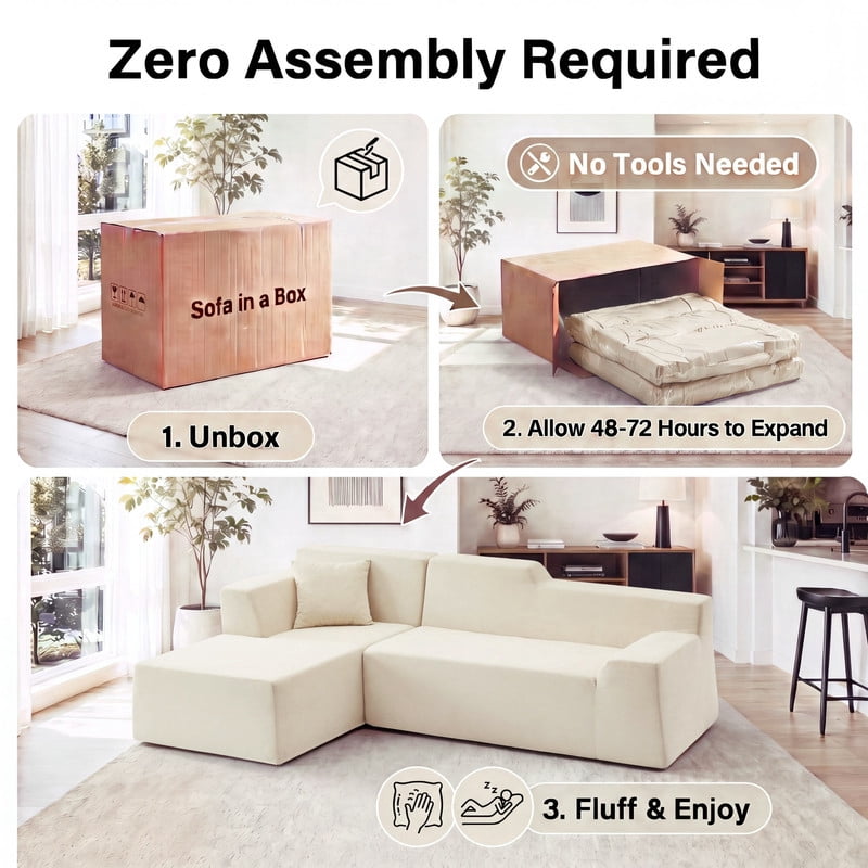 Gewnee 96" Modular Sleeper Sofa Bed, Boneless Sectional Couch with Deep Seat, Boneless Couches for Living Room, Beige（Corduroy）
