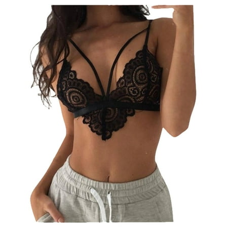 

Knosfe Wireless Bra for Women Lace Strappy Support Comfort Bralette M