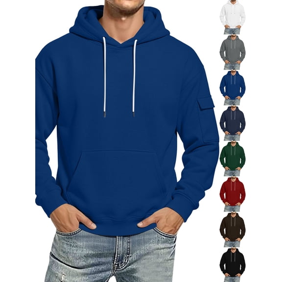 Mens Hoodies Pullover Dqueduo Men's Solid Color Pullover Hooded Sweatshirt With Pockets And Arm Pockets, Sizes S-XXXL