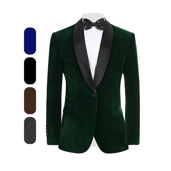 [Elegant Blazer] Elegant Velvet Men's Blazer with Bow Tie | Single Breasted, Long Sleeve, Blackish Green- Perfect for Weddings, Formal Events, and Business Casual