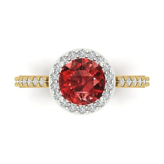 Halo Engagement Ring for Women - 1.86ct Natural Garnet in 18K White/Yellow Gold Promise Ring