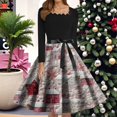 thumbnail image 2 of Women's Fashion Round Neck Casual Slim Christmas Printed Long Sleeve Dresses, Square Neck, Holiday Print, Retro Style, Party Wear, Slim Fit, Festive,Pink,M, 2 of 6