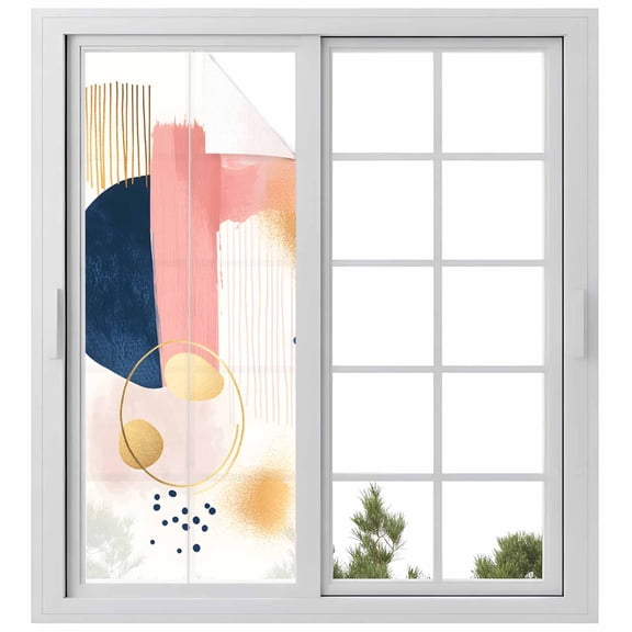 Watercolor Color Block Window Privacy Film Bohemian Art Nordic Decorative Glass Window Film UV Blocking Static Cling Non-Adhesive Sticker Covering for Home Door 23.6 x 59 inches