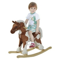 Wooden Toddler Rocking Horse, Kids Plush Rocking Chair Toy with Nursery Rhyme Music Brown