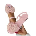 thumbnail image 5 of Womens Pink Bow Sandals, Adjustable Ankle Strap Casual Comfort Sandals, PU Faux Leather Braided Detail Flat Sandals for Women Sizes 5-12,Size 38, 5 of 9