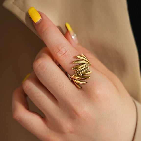 18K Gold Plated Adjustable Leaf Wrap Ring for Women, Chunky Gold Statement Ring, Dainty Boho Fashion Jewelry Gift for Her
