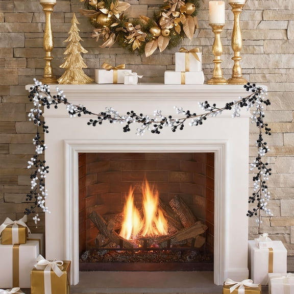 Fmbmuo Black Berry Garland Christmas Garland Fireplace Flexible 6 ft Decorations, Plastic Traditional 1 pcs Artificial Garlands for Wedding Decor