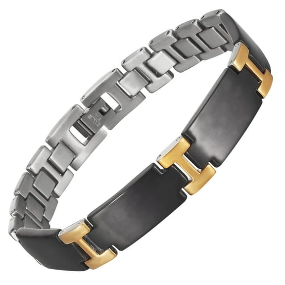 Wollet Magnetic Stainless Steel Magnetic bracelet for men, Gold black shell, Silver Interior