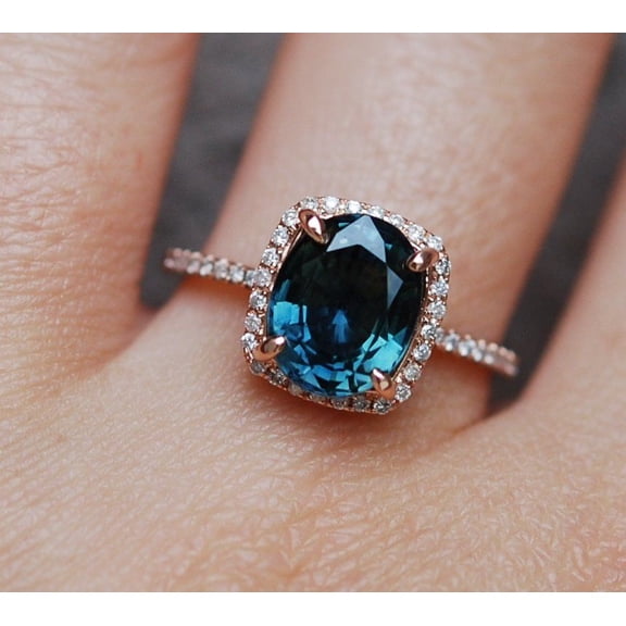 HeartsAndYou 1.5ct Natural London Blue Topaz Solitaire Engagement Ring 14k SOLID Rose Gold