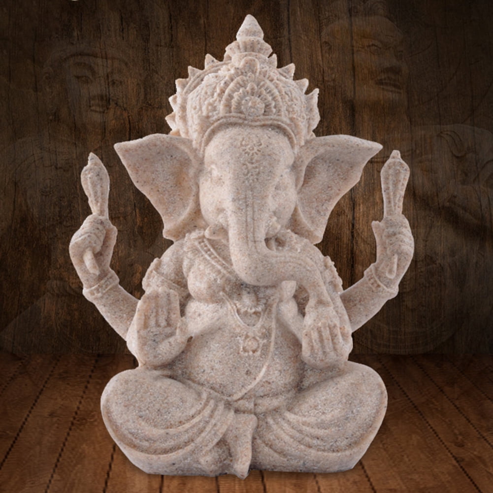 60 cm Stein Statue Elefant-Kopf Lavasand Ganesha Skulptur Massiv Hindu Figur ca 