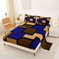 thumbnail image 2 of Castle Fairy Mid Century Square Block Bed Sheets 4-Piece,Minimalist Vertical Grid Full Size Sheets,Navy Taupe Black,1 Flat Sheet, 1 Fitted Sheet and 2 Pillowcases, 2 of 7