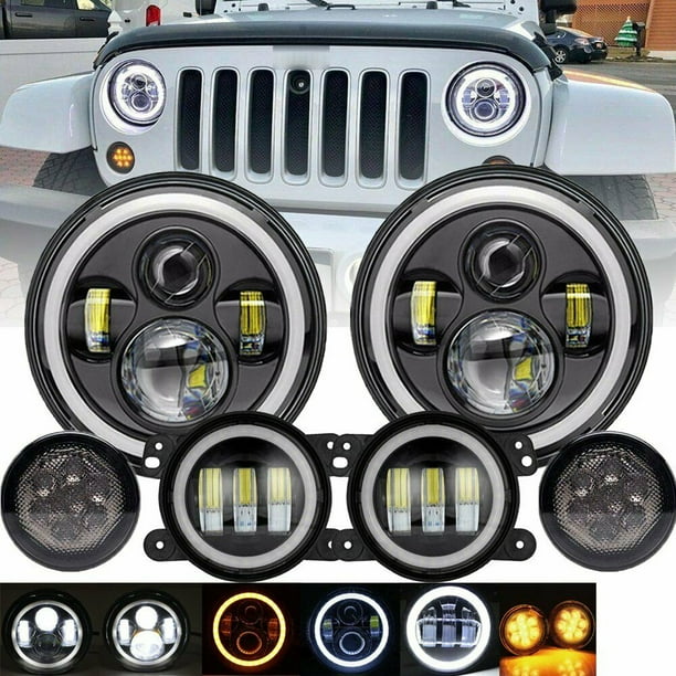 200717 for Jeep Wrangler JK Halo LED Headlights + Halo LED Fog Lights