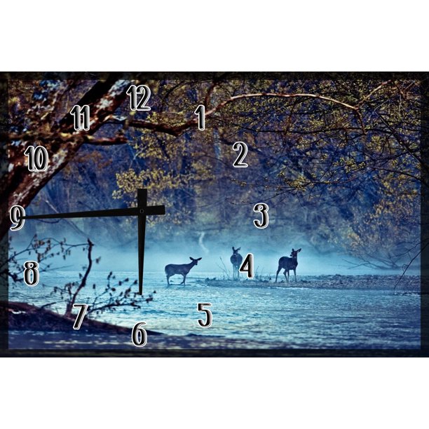 Wall Clock on Wood Deer in the Woods Animals Large Clock Wall Art 12 x
