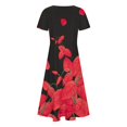 thumbnail image 4 of Gibobby Vestido casual de punto para mujer Mujer Boho Beach Long Sundress Verano Casual Manga corta Estampado floral Cuello redondo Vestido suelto(Rojo,CH), 4 of 5