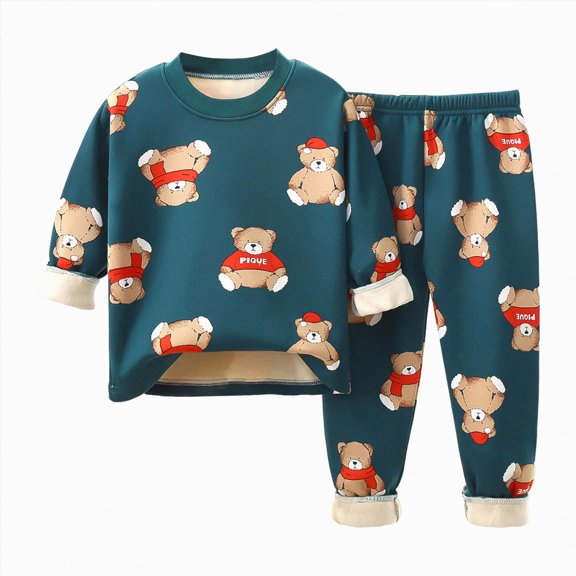UAYOTSE Girls Pants Comfortable Soft Fashionable Cartoon Print Plush Warm Pajamas Set,Sizes 12-18 Months
