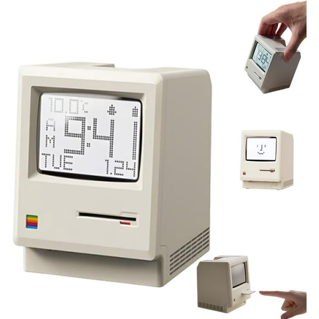 Mini Horloge de Bureau Rétro pour Ordinateur, Ornement de Table, Heure Date Année Température Pixel Emojis pour Bureau Table de Chevet Bureau, Ramenez l'Ambiance Classique de l'Ordinateur à Votre Bureau (1 Pce)
