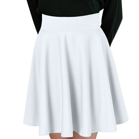 B91xZ Midi Skirts for Women Basic Stretchy Flared Casual Mini Skater Skirt,White XL