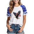 thumbnail image 2 of Cmfcve Women's Summer Graphic Tees Round Neck Plunge-cut Short Sleeves Gym Blouse Vintage Solid Color Independence Day Tunics, 2 of 5
