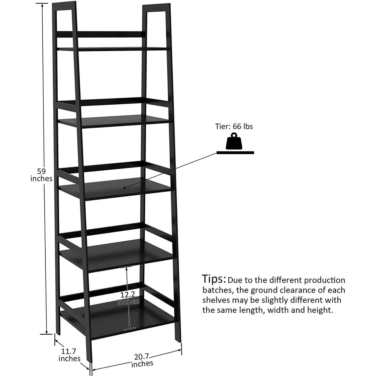 Kadyn Bamboo Bookshelf, 5-Tier Book Shelf Bookcase Bathroom Shelves Freestanding Storage Stand for Living Room, Bedroom, Kitchen, Black
