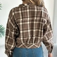 thumbnail image 5 of Arlun Cropped Flannel Plaid Shacket Jackets for Women Long Sleeve Button down Lapel Coats 2025 Autumn Winter Trendy Pockets Design Lightweight Comfort Outerwear Coffee S, 5 of 7