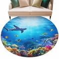 thumbnail image 2 of Shark Large Round Rug 8 FT, Non Slip Living Room Area Carpet, Blue Ocean Underwater Animal Coral Tropical Fish Washable Soft Circle Rug Non-Shedding Floor Carpet for Bedroom Office Dining Room, 2 of 9