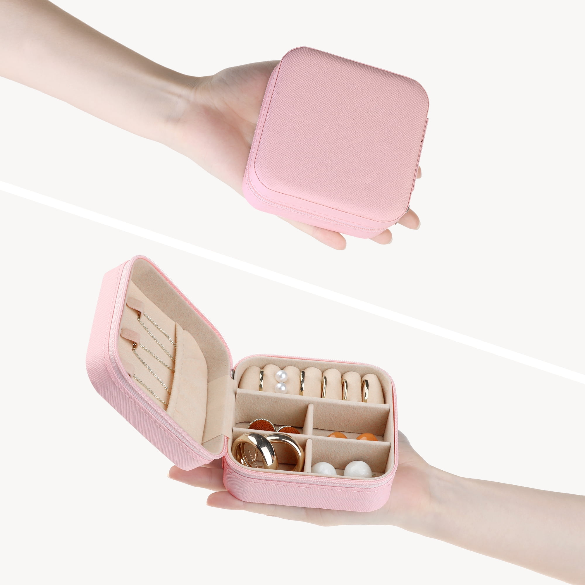 Travel Jewelry Box Mini Portable PU Leather Organizer for Women and Girls Gifts Pink