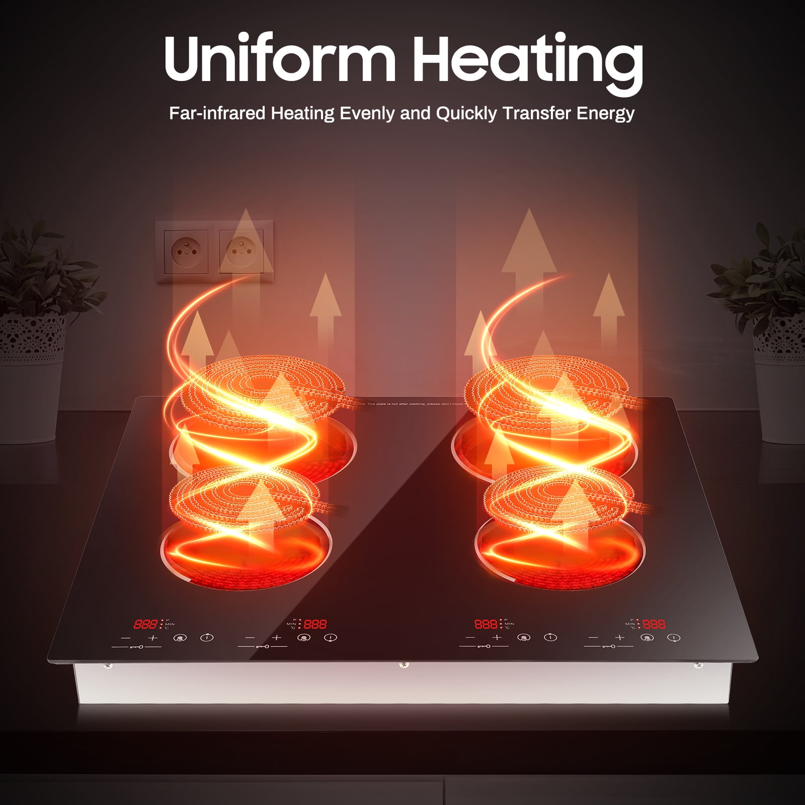 4-Burner Electric Ceramic Cooktop with Touch Controls, 3000W Power, Safety Features, and Easy Installation for Home and Professional Kitchens
