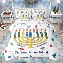 Feelyou Hanukkah Menorah Twin Bedding Sets 7-Piece for Teen, Merry Christmas Bedding Comforter Set, Happy Chanukah Theme Reversible Sheet Sets, Breathable Home Decor