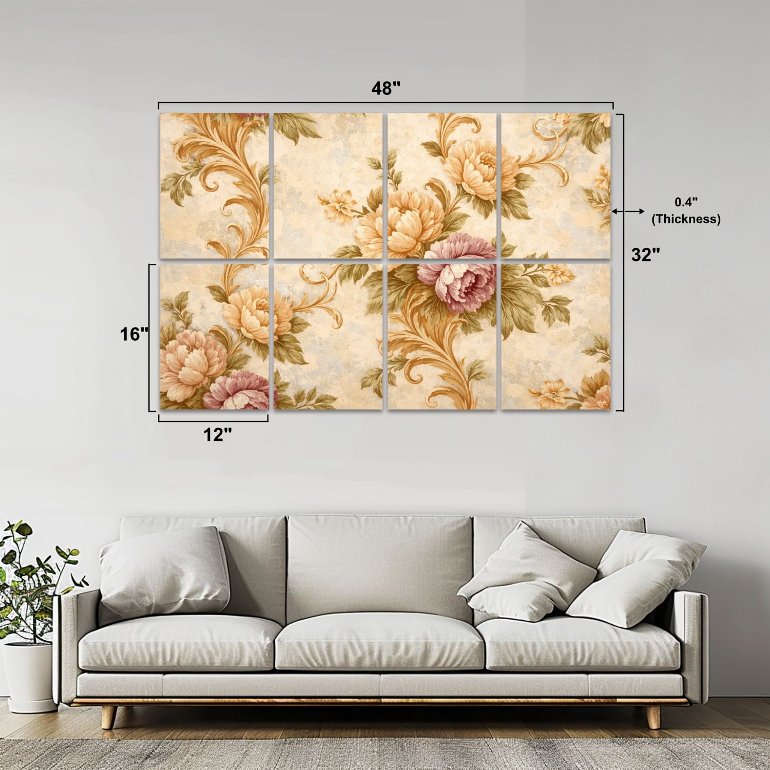 8 Pack Art Acoustic Panels Sound Absorbing Close up beige vintage floral Decorative Soundproof Wall Panels Self Adhesive for Nursery Game Room Bedroom 48"x32"