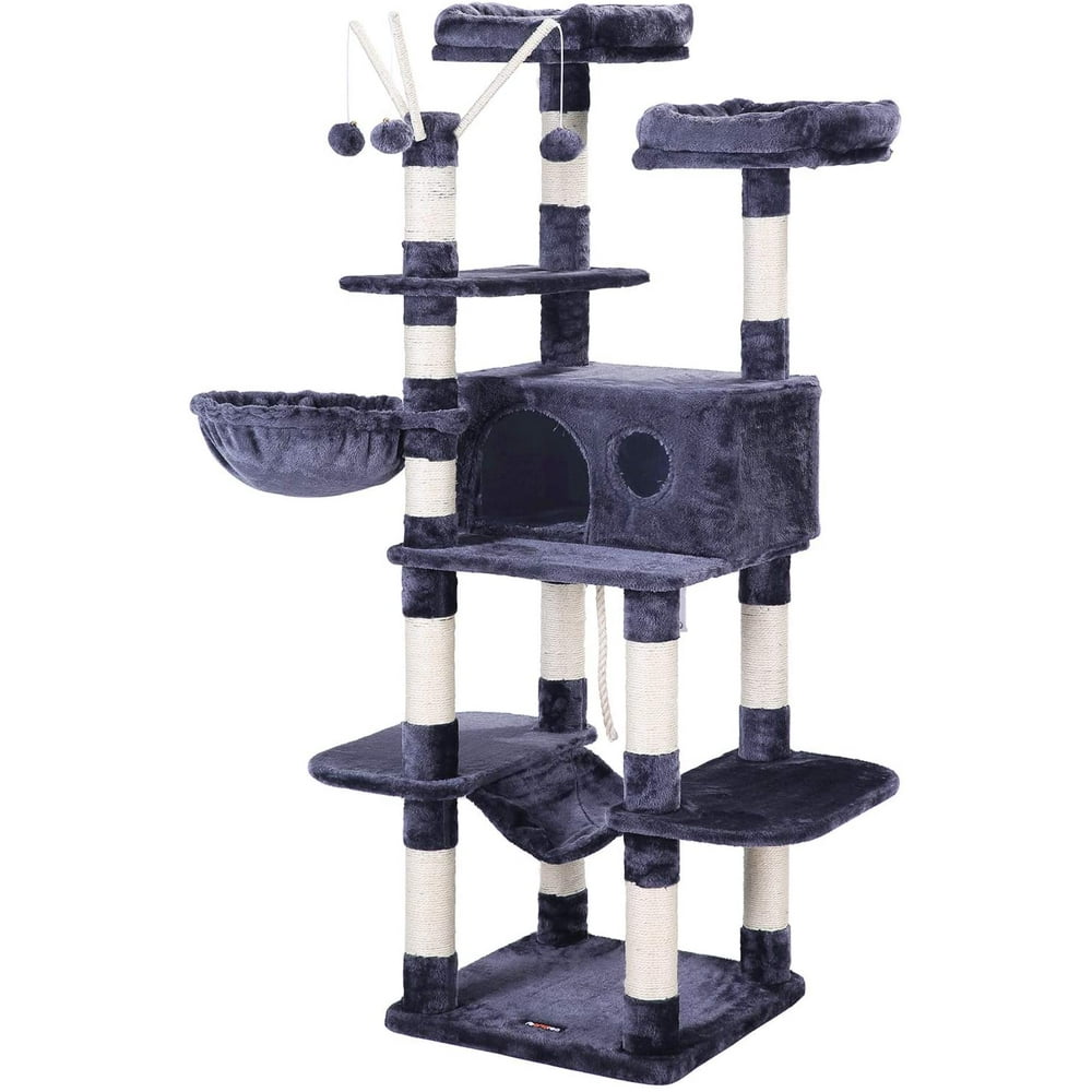 FEANDREA Cat Tree, Large Cat Tower, 64.6 Inches, Smoky Gray Walmart