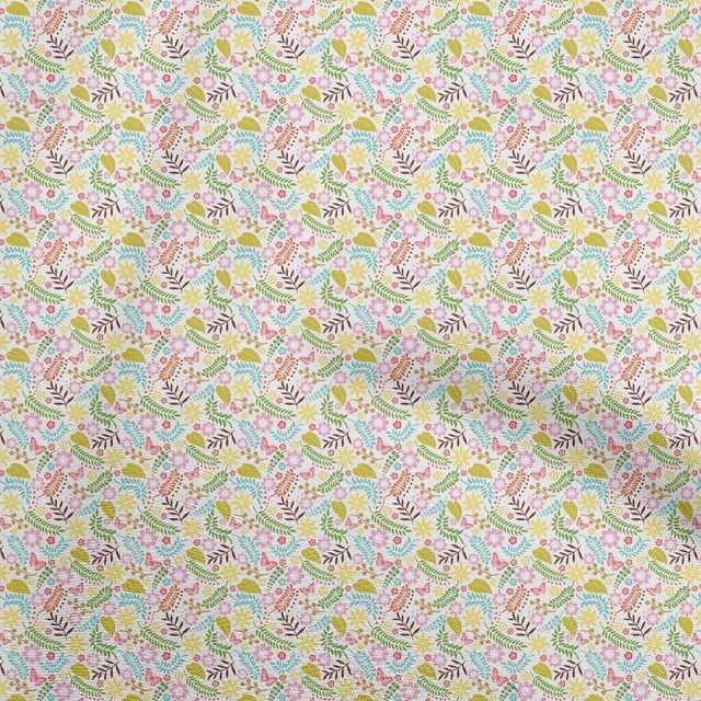 oneOone Tissu en Coton Flex Blanc Matériel de Robe Florale Tissu Imprimé Tissu au Mètre 40 Pouces de Large