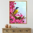 thumbnail image 2 of Designart 'Little Yellow Bird Near The Nest with Pink Flowers' Traditional Framed Canvas Wall Art Print, 2 of 5